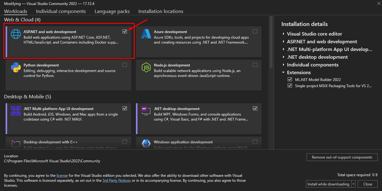 Instalare ASP .NET Core în Visual Studio